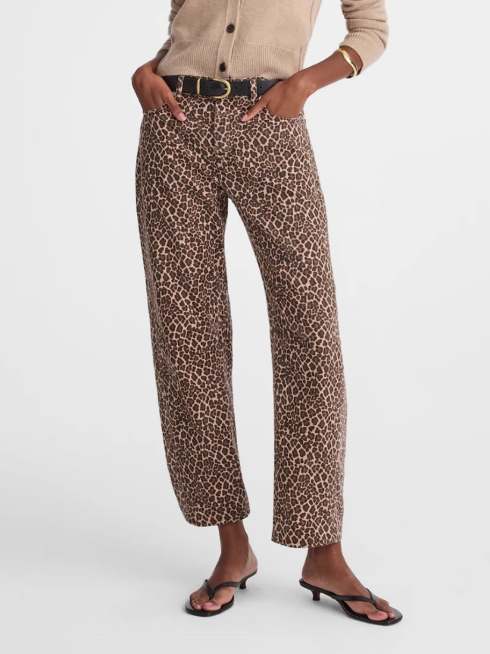 Madewell NWOT The Darted Barrel-Leg Jean leopard